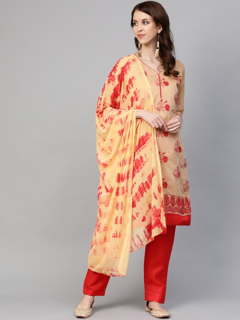

Readiprint Fashions Beige & Red Embroidered Semi-Stitched Dress Material