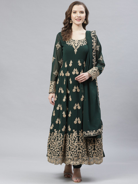

Readiprint Fashions Green & Golden Embroidered Semi-Stitched Dress Material