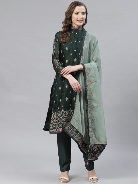 

Readiprint Fashions Green & Golden Zari Embroidered Semi-Stitched Dress Material