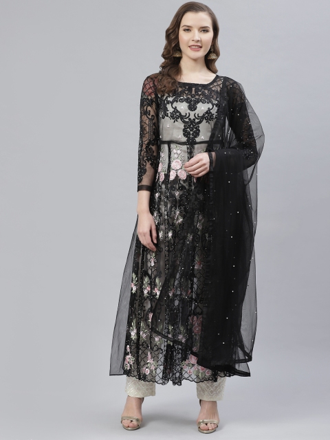 

Readiprint Fashions Black Embroidered Sheer Net Semi-Stitched Dress Material & Dupatta
