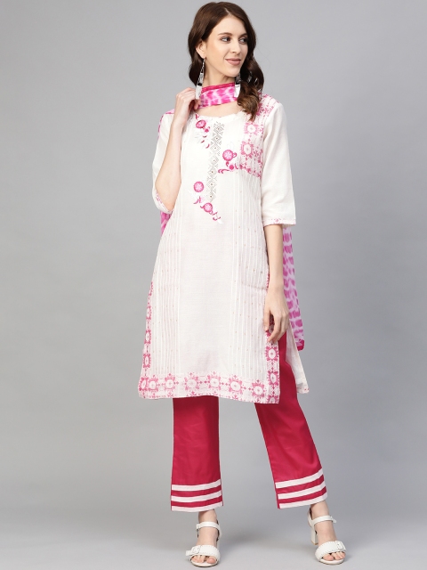 

Readiprint Fashions Off-White & Pink Embroidered Unstitched Dress Material