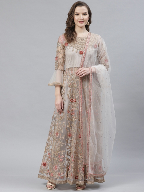 

Readiprint Fashions Grey & Golden Net Semi-Stitched Dress Material