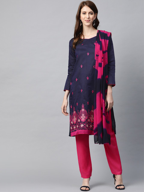 

Readiprint Fashions Navy Blue & Pink Embroidered Unstitched Dress Material