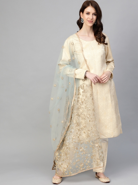 

Readiprint Fashions Beige & Golden Jacquard Weaved Unstitched Dress Material