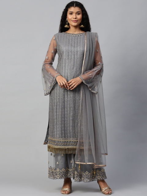 

Readiprint Fashions Grey & Golden Net Embroidered Semi-Stitched Dress Material