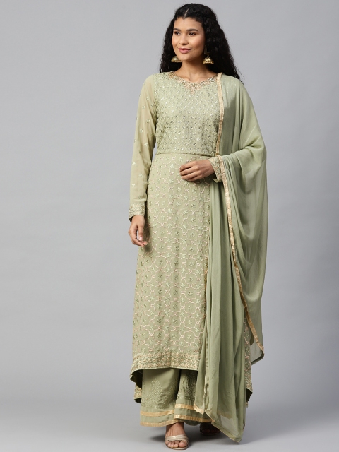 

Readiprint Fashions Green & Golden Embroidered Semi-Stitched Dress Material