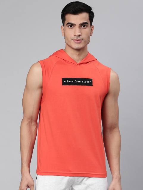 

Sweet Dreams Men Orange Cotton Applique Detail Hooded Lounge T-shirt