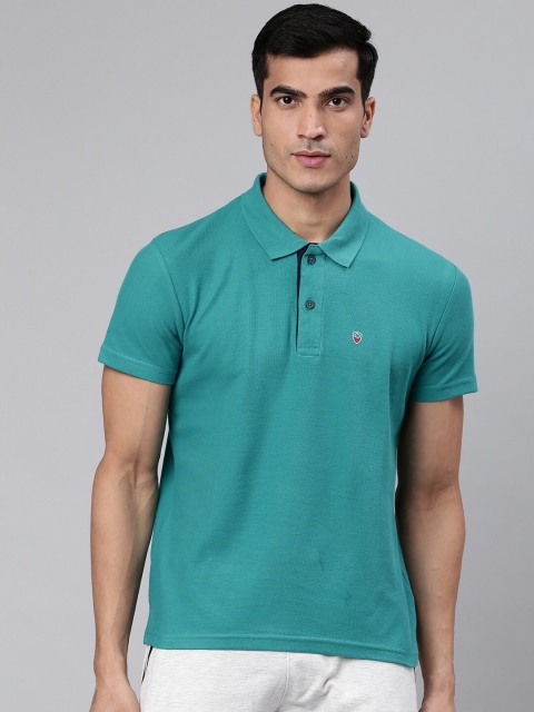 

Sweet Dreams Men Teal Blue Solid Polo Collar Athleisure Lounge Tshirt