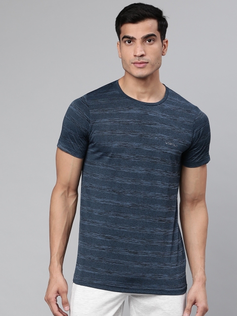 

Sweet Dreams Men Navy Blue and Black Striped Round Neck T-shirt