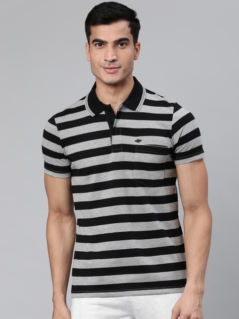 

Sweet Dreams Men Black & Grey Melange Striped Polo Collar Lounge T-shirt