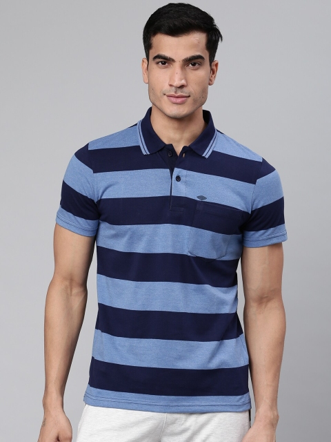 

Sweet Dreams Men Blue Striped Polo Collar Lounge T-shirt