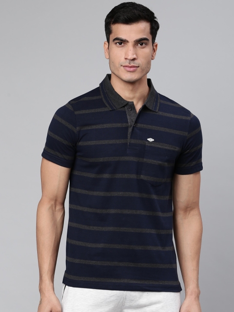 

Sweet Dreams Men Navy Blue & Charcoal Grey Striped Polo Collar Lounge T-shirt