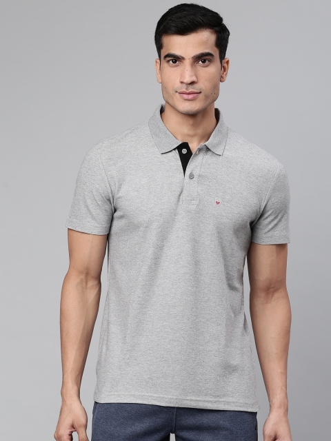 

Sweet Dreams Men Grey Melange Solid Polo Collar Athleisure Lounge Tshirt