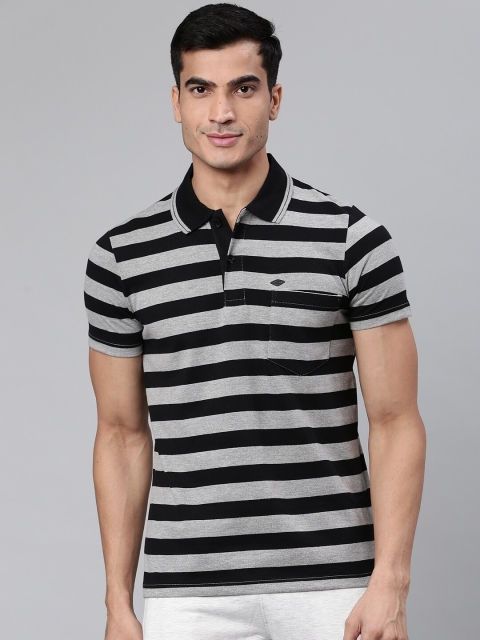 

Sweet Dreams Men Black & Grey Melange Striped Polo Collar Lounge T-shirt