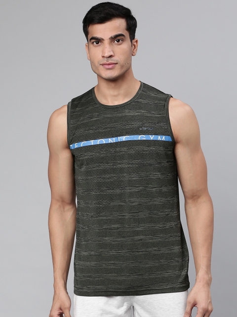 

Sweet Dreams Men Olive Green Striped Round Neck T-shirt