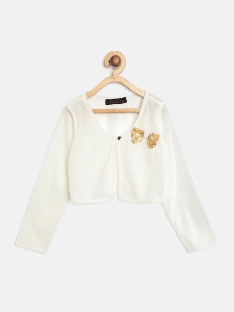 

pspeaches Girls Off-White Solid Velvet Finish Crop Button Shrug