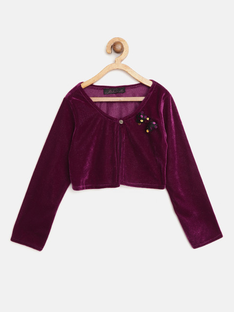

pspeaches Girls Purple Solid Velvet Finish Crop Button Shrug, Magenta