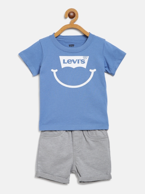 

Levis Boys Blue & Grey Melange Brand Logo Print T-shirt with Shorts