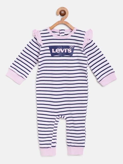 

Levis Girls White & Navy Striped Rompers with Brand Logo Print