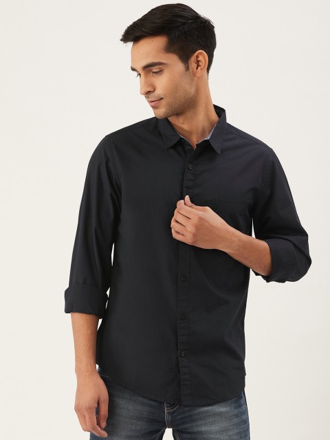

United Colors of Benetton Men Black Slim Fit Solid Casual Shirt