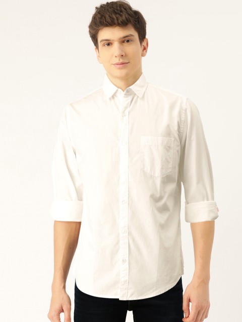 

United Colors of Benetton Men White Slim Fit Solid Casual Shirt