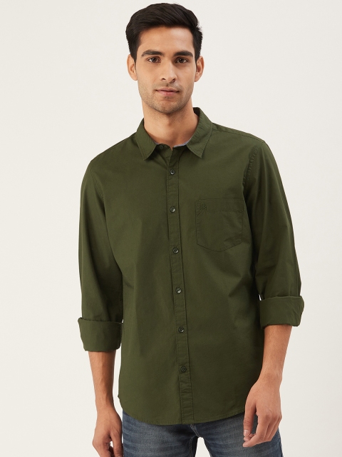 

United Colors of Benetton Men Olive Green Slim Fit Solid Casual Shirt