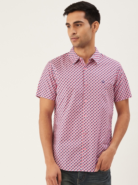 

United Colors of Benetton Men Pink & Blue Slim Fit Printed Casual Shirt