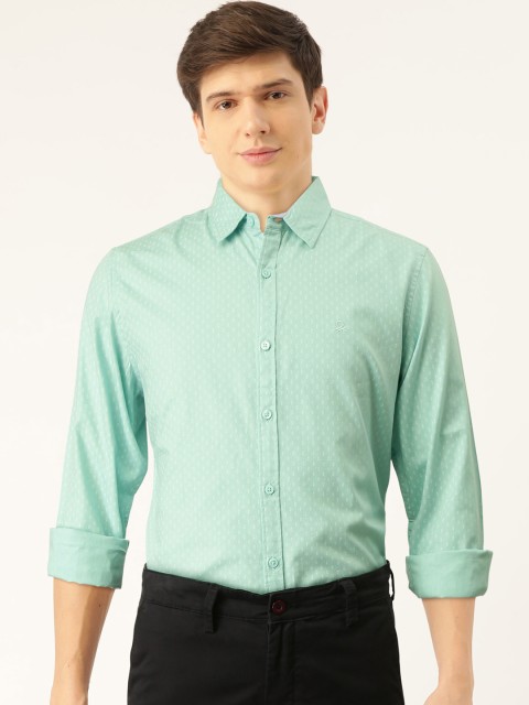 

United Colors of Benetton Men Sea Green Slim Fit Printed Semiformal Shirt