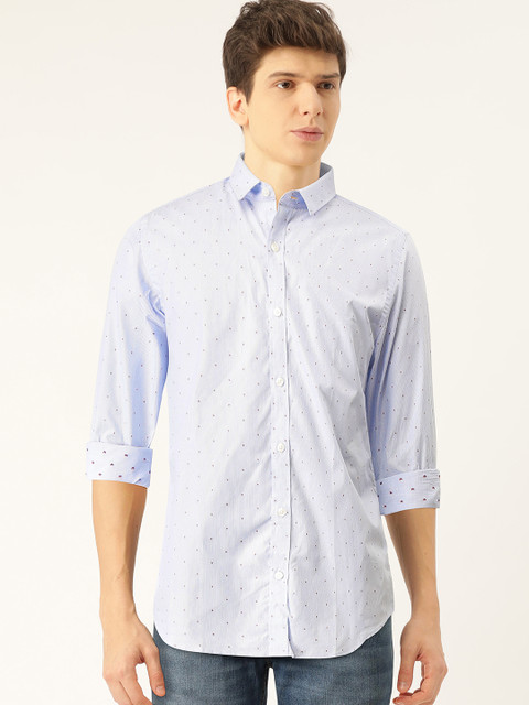 

United Colors of Benetton Men Blue & Red Dobby Weave Slim Fit Self Design Casual Shirt