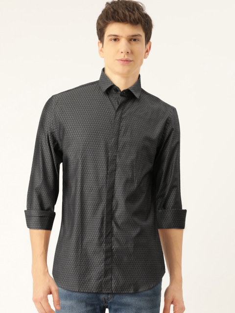 United Colors of Benetton Men Charcoal Slim Fit Self Design Casual Shirt