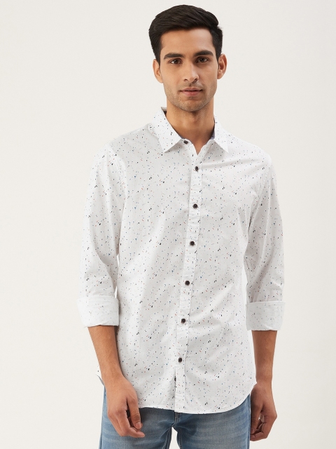 

United Colors of Benetton Men White & Blue Slim Fit Printed Casual Shirt