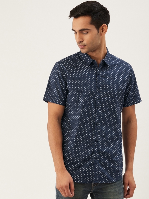 

United Colors of Benetton Men Navy Blue & White Slim Fit Printed Casual Shirt