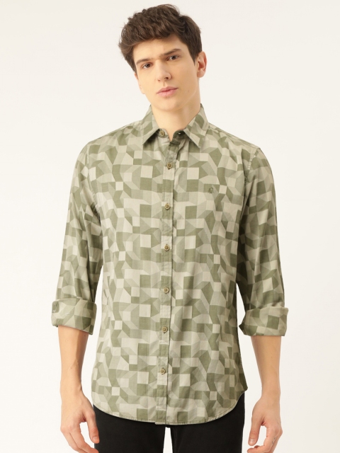 

United Colors of Benetton Men Olive Green Slim Fit Self Design Casual Shirt