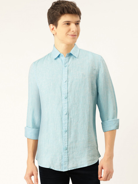 

United Colors of Benetton Men Blue Linen Slim Fit Solid Casual Shirt