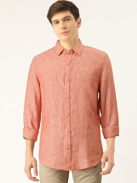 

United Colors of Benetton Men Coral Orange Linen Slim Fit Solid Casual Shirt