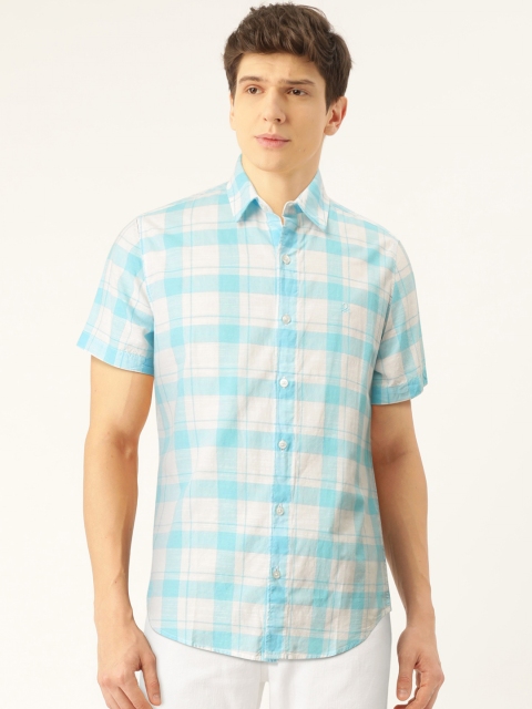 

United Colors of Benetton Men Off White & Blue Regular Fit Checked Casual Shirt