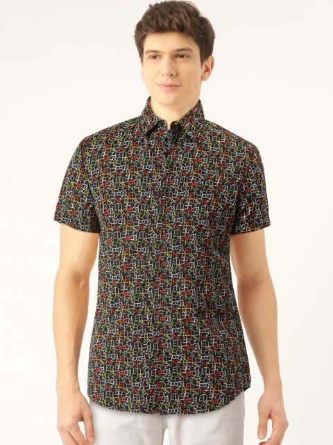 

United Colors of Benetton Men Black & Red Slim Fit Printed Casual Shirt