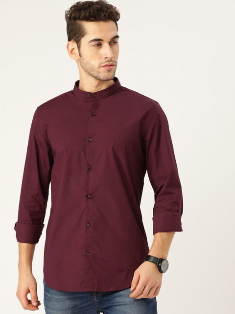 

United Colors of Benetton Men Burgundy Slim Fit Solid Poplin Stretch Casual Shirt