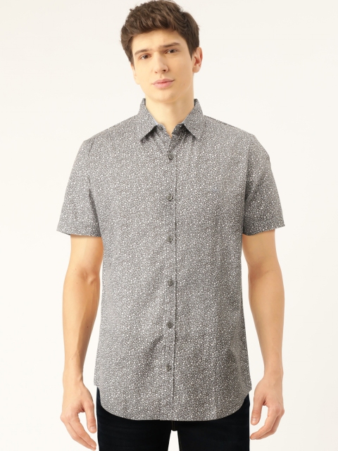 

United Colors of Benetton Men Grey & White Slim Fit Printed Casual Shirt