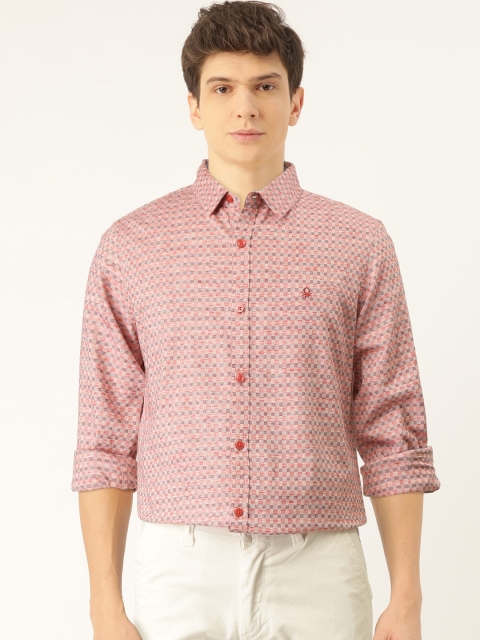 

United Colors of Benetton Men Pink & Purple Slim Fit Gingham Check Casual Shirt