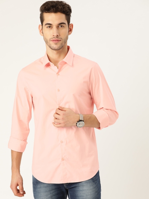 

United Colors of Benetton Men Peach-Coloured Knitted Slim Fit Solid Casual Shirt