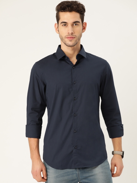

United Colors of Benetton Men Navy Blue Slim Fit Knitted Solid Casual Shirt