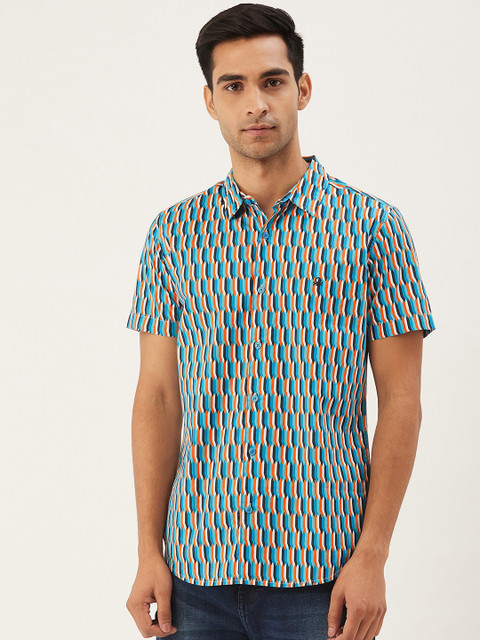

United Colors of Benetton Men Blue & Off-White Slim Fit Printed Casual Shirt