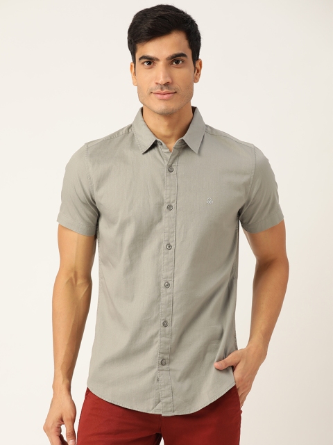 United Colors of Benetton Men Grey Slim Fit Cotton Casual Shirt