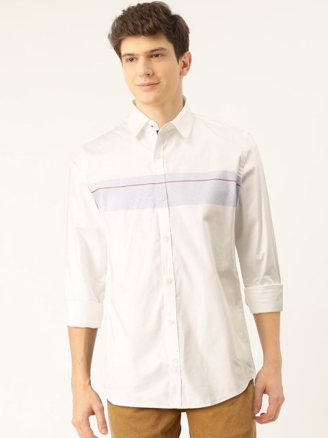 

United Colors of Benetton Men White & Blue Slim Fit Self Design Casual Shirt