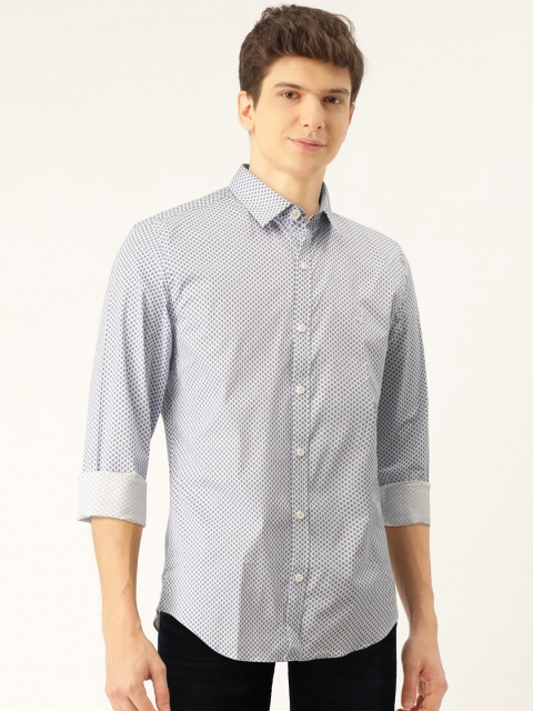 

United Colors of Benetton Men White & Blue Slim Fit Printed Casual Shirt