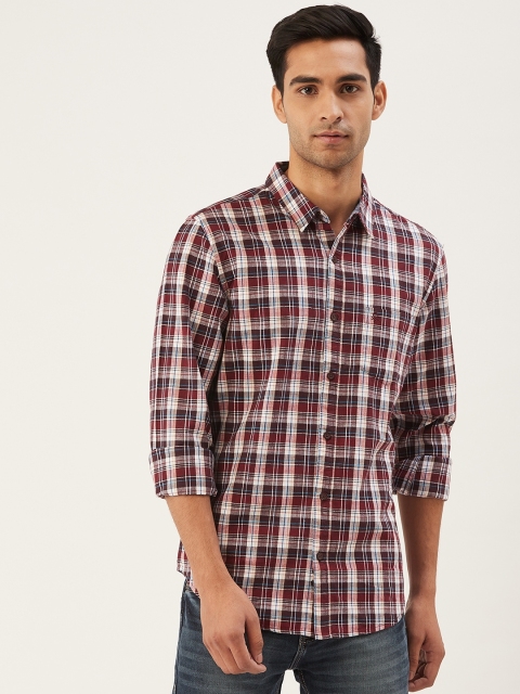 

United Colors of Benetton Men Maroon & White Slim Fit Checked Casual Shirt