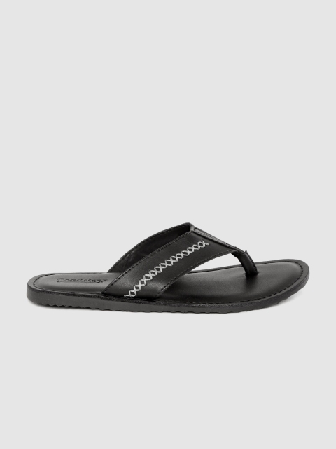 

Roadster Men Black Solid Comfort Sandals with Threadwork Detail