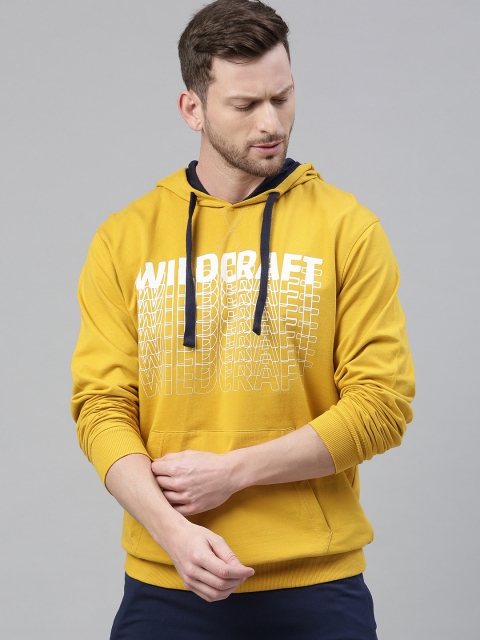 

Wildcraft Men Mustard Yellow Printed Hooded Sweatshirt