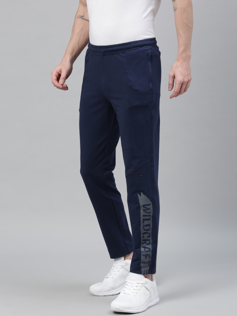 

Wildcraft Men Navy Blue Solid Track Pants with Printed Detail